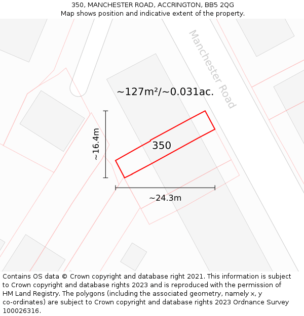 350, MANCHESTER ROAD, ACCRINGTON, BB5 2QG: Plot and title map
