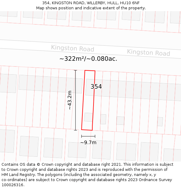354, KINGSTON ROAD, WILLERBY, HULL, HU10 6NF: Plot and title map