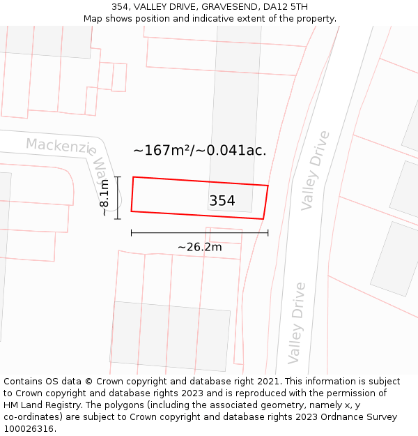 354, VALLEY DRIVE, GRAVESEND, DA12 5TH: Plot and title map