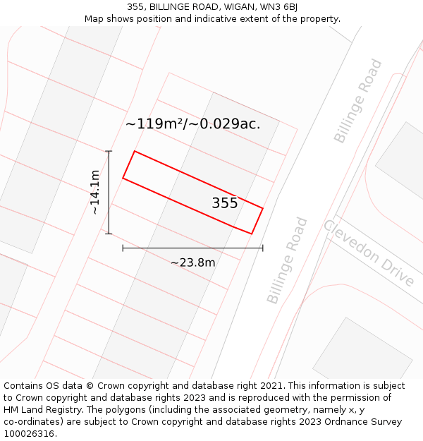 355, BILLINGE ROAD, WIGAN, WN3 6BJ: Plot and title map