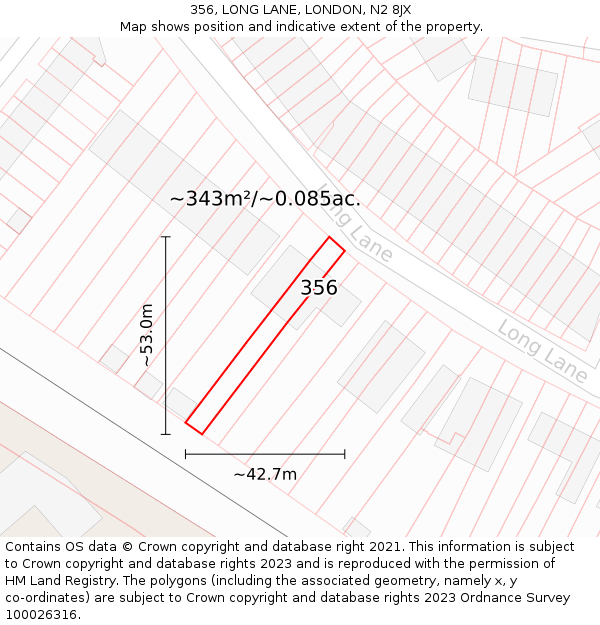356, LONG LANE, LONDON, N2 8JX: Plot and title map