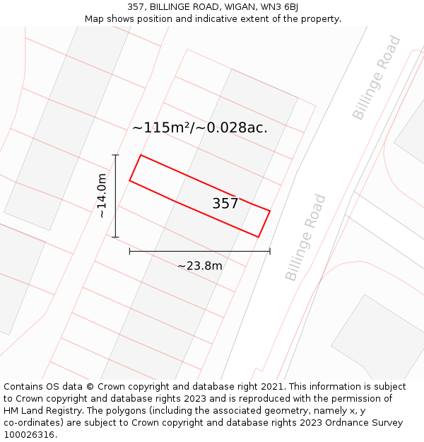 357, BILLINGE ROAD, WIGAN, WN3 6BJ: Plot and title map