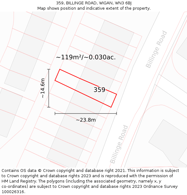 359, BILLINGE ROAD, WIGAN, WN3 6BJ: Plot and title map