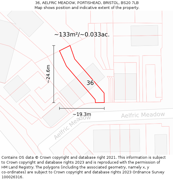 36, AELFRIC MEADOW, PORTISHEAD, BRISTOL, BS20 7LB: Plot and title map