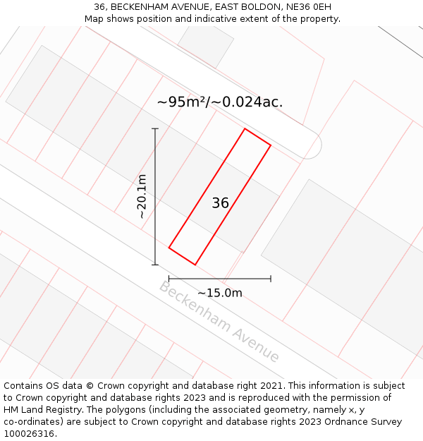 36, BECKENHAM AVENUE, EAST BOLDON, NE36 0EH: Plot and title map