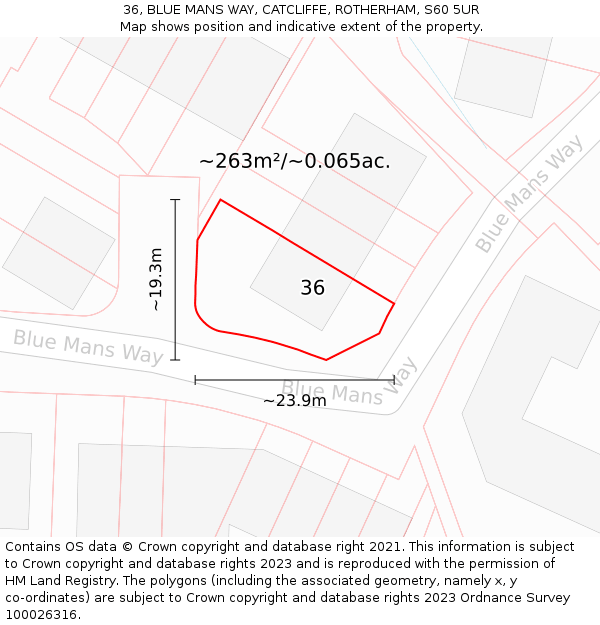 36, BLUE MANS WAY, CATCLIFFE, ROTHERHAM, S60 5UR: Plot and title map