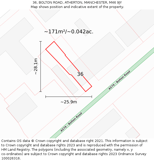 36, BOLTON ROAD, ATHERTON, MANCHESTER, M46 9JY: Plot and title map