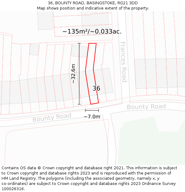 36, BOUNTY ROAD, BASINGSTOKE, RG21 3DD: Plot and title map