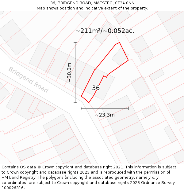 36, BRIDGEND ROAD, MAESTEG, CF34 0NN: Plot and title map