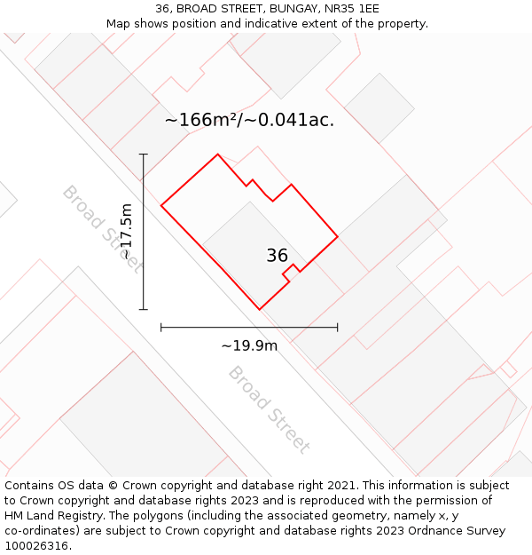 36, BROAD STREET, BUNGAY, NR35 1EE: Plot and title map
