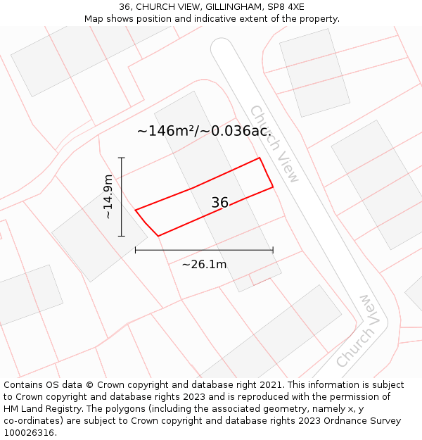36, CHURCH VIEW, GILLINGHAM, SP8 4XE: Plot and title map