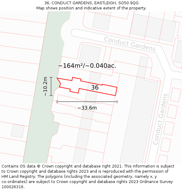 36, CONDUCT GARDENS, EASTLEIGH, SO50 9QG: Plot and title map