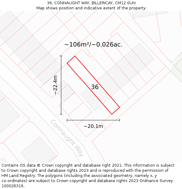 36, CONNAUGHT WAY, BILLERICAY, CM12 0UN: Plot and title map