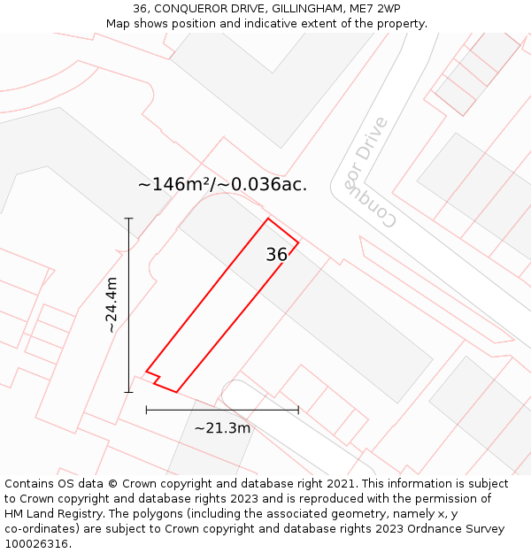 36, CONQUEROR DRIVE, GILLINGHAM, ME7 2WP: Plot and title map