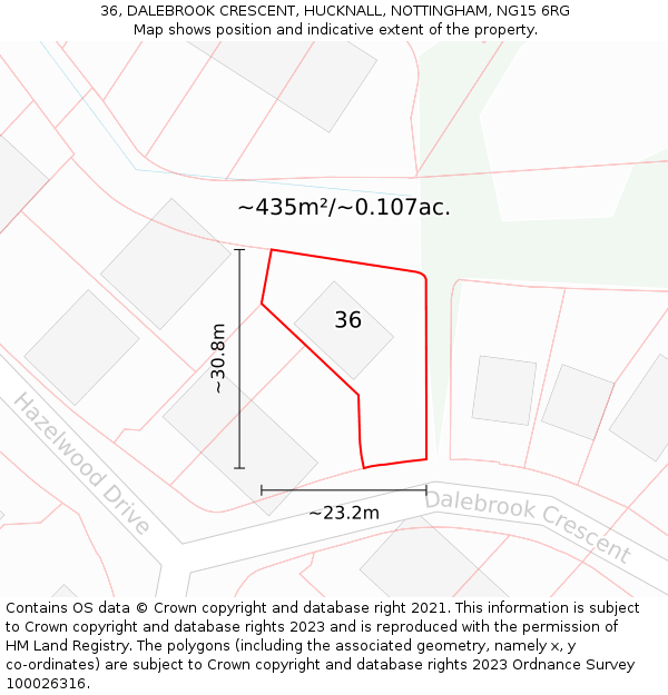 36, DALEBROOK CRESCENT, HUCKNALL, NOTTINGHAM, NG15 6RG: Plot and title map