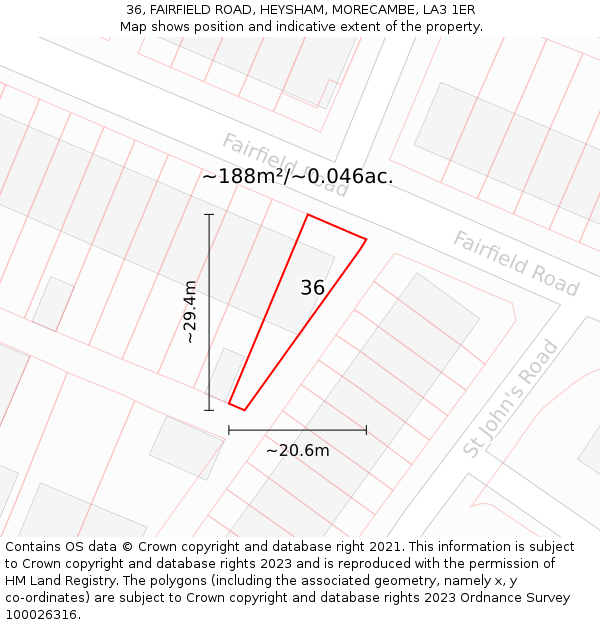 36, FAIRFIELD ROAD, HEYSHAM, MORECAMBE, LA3 1ER: Plot and title map