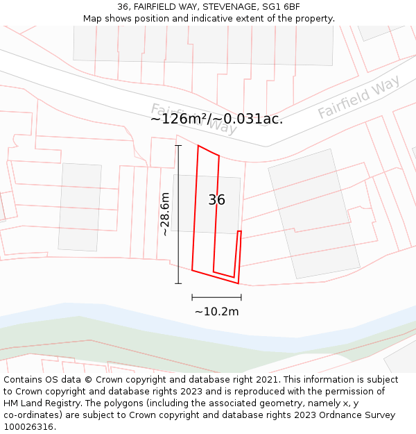 36, FAIRFIELD WAY, STEVENAGE, SG1 6BF: Plot and title map