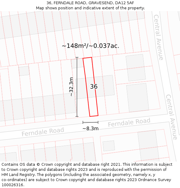 36, FERNDALE ROAD, GRAVESEND, DA12 5AF: Plot and title map