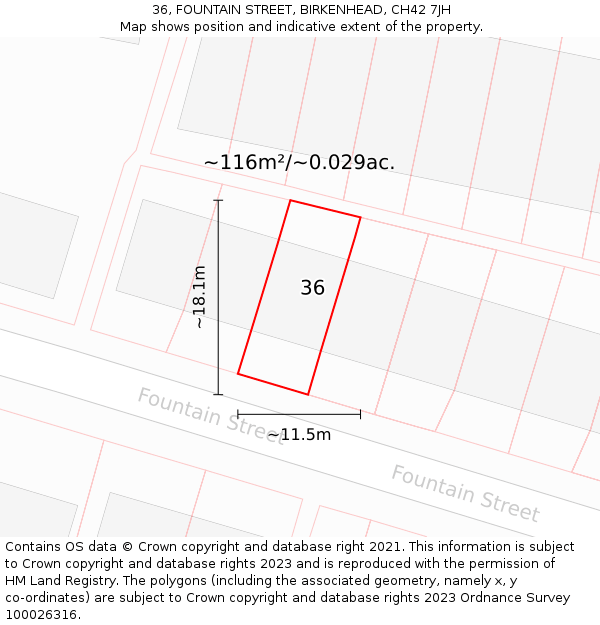 36, FOUNTAIN STREET, BIRKENHEAD, CH42 7JH: Plot and title map
