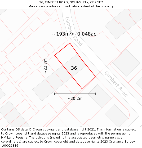 36, GIMBERT ROAD, SOHAM, ELY, CB7 5FD: Plot and title map