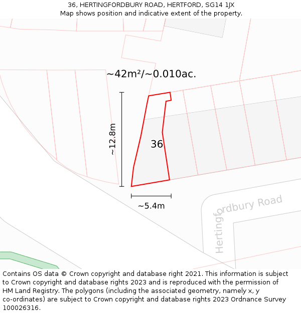 36, HERTINGFORDBURY ROAD, HERTFORD, SG14 1JX: Plot and title map