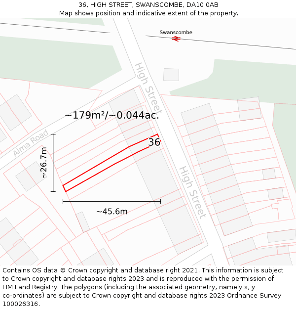36, HIGH STREET, SWANSCOMBE, DA10 0AB: Plot and title map
