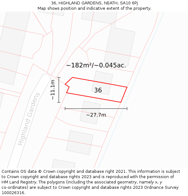 36, HIGHLAND GARDENS, NEATH, SA10 6PJ: Plot and title map