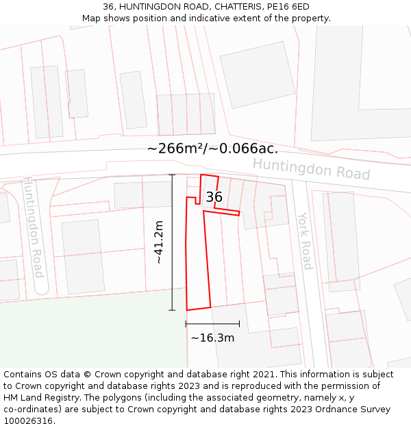 36, HUNTINGDON ROAD, CHATTERIS, PE16 6ED: Plot and title map