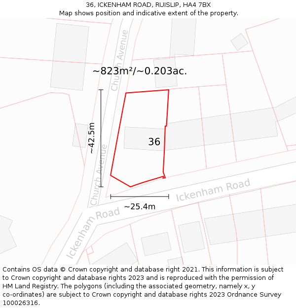 36, ICKENHAM ROAD, RUISLIP, HA4 7BX: Plot and title map