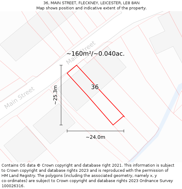 36, MAIN STREET, FLECKNEY, LEICESTER, LE8 8AN: Plot and title map