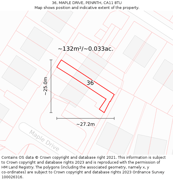 36, MAPLE DRIVE, PENRITH, CA11 8TU: Plot and title map