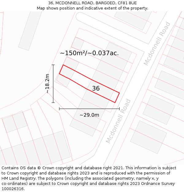 36, MCDONNELL ROAD, BARGOED, CF81 8UE: Plot and title map