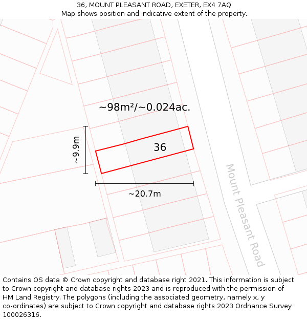 36, MOUNT PLEASANT ROAD, EXETER, EX4 7AQ: Plot and title map
