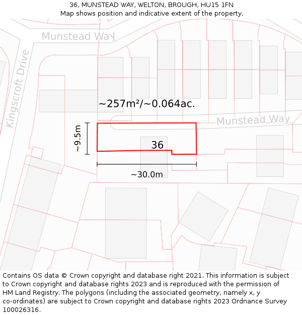 36, MUNSTEAD WAY, WELTON, BROUGH, HU15 1FN: Plot and title map