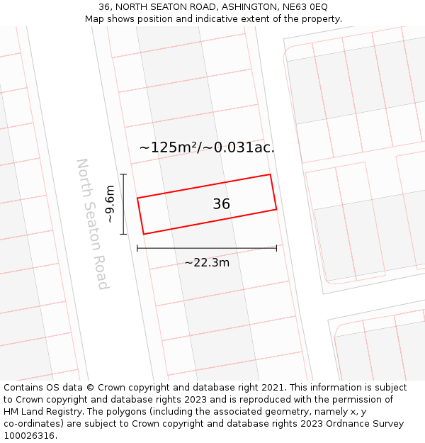 36, NORTH SEATON ROAD, ASHINGTON, NE63 0EQ: Plot and title map