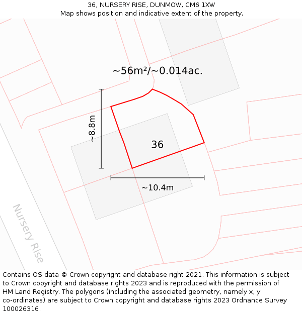 36, NURSERY RISE, DUNMOW, CM6 1XW: Plot and title map