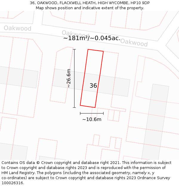 36, OAKWOOD, FLACKWELL HEATH, HIGH WYCOMBE, HP10 9DP: Plot and title map