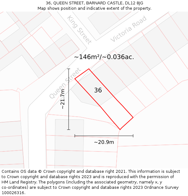 36, QUEEN STREET, BARNARD CASTLE, DL12 8JG: Plot and title map