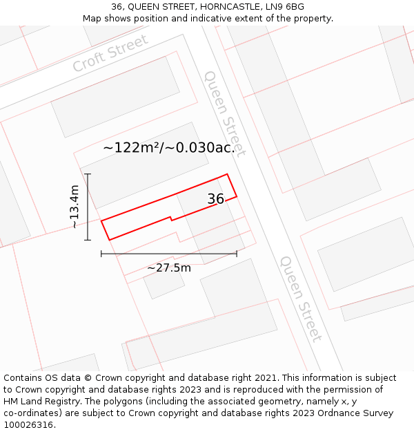 36, QUEEN STREET, HORNCASTLE, LN9 6BG: Plot and title map