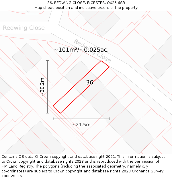 36, REDWING CLOSE, BICESTER, OX26 6SR: Plot and title map