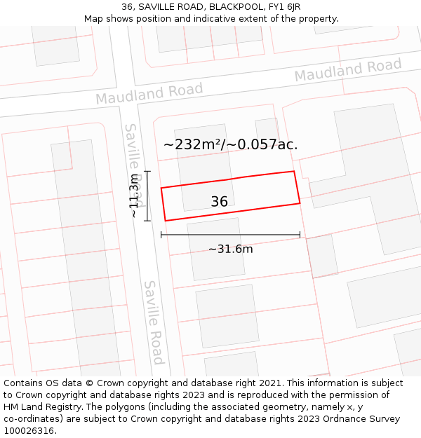 36, SAVILLE ROAD, BLACKPOOL, FY1 6JR: Plot and title map