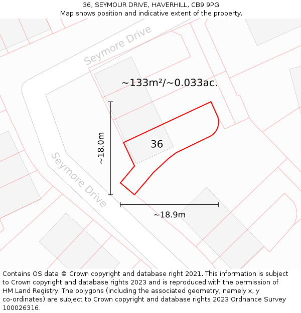 36, SEYMOUR DRIVE, HAVERHILL, CB9 9PG: Plot and title map