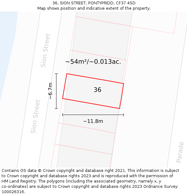 36, SION STREET, PONTYPRIDD, CF37 4SD: Plot and title map