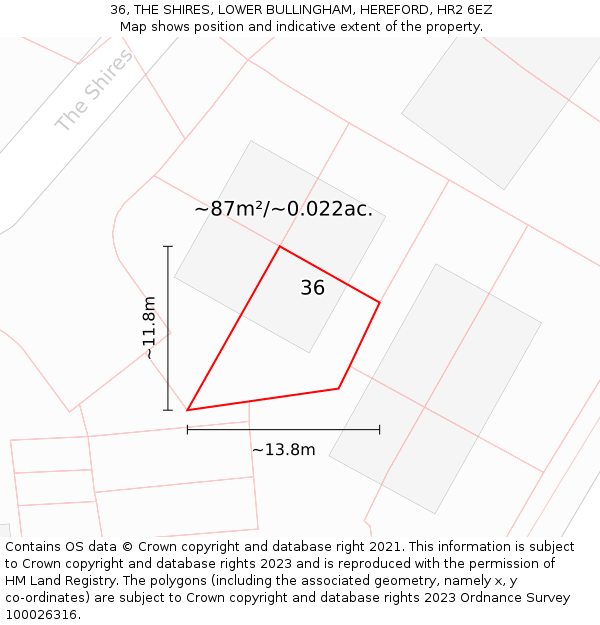 36, THE SHIRES, LOWER BULLINGHAM, HEREFORD, HR2 6EZ: Plot and title map