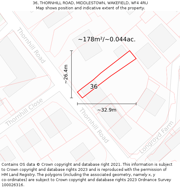 36, THORNHILL ROAD, MIDDLESTOWN, WAKEFIELD, WF4 4RU: Plot and title map