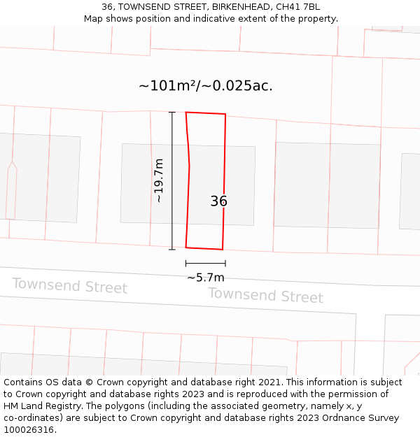 36, TOWNSEND STREET, BIRKENHEAD, CH41 7BL: Plot and title map