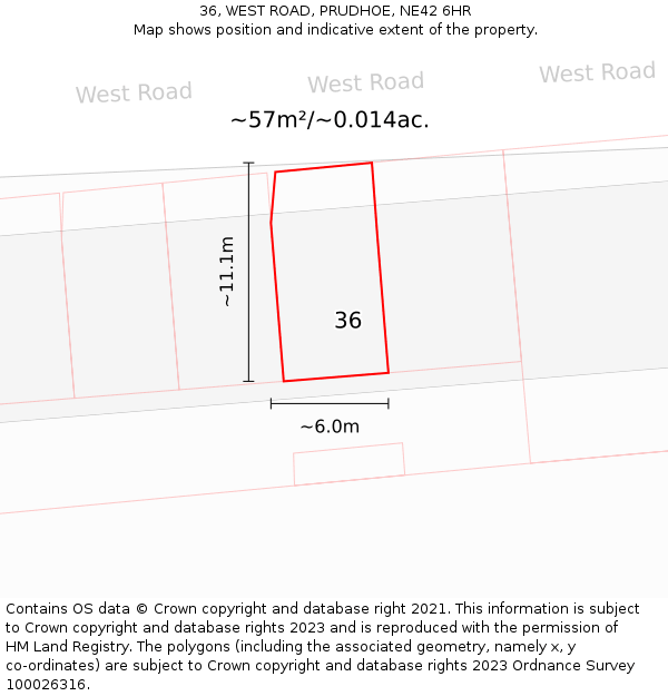 36, WEST ROAD, PRUDHOE, NE42 6HR: Plot and title map