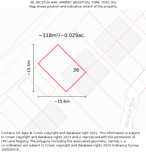 36, WICSTUN WAY, MARKET WEIGHTON, YORK, YO43 3NL: Plot and title map