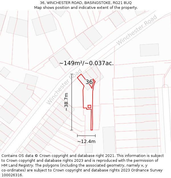 36, WINCHESTER ROAD, BASINGSTOKE, RG21 8UQ: Plot and title map