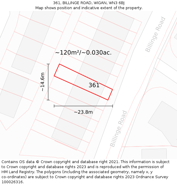 361, BILLINGE ROAD, WIGAN, WN3 6BJ: Plot and title map